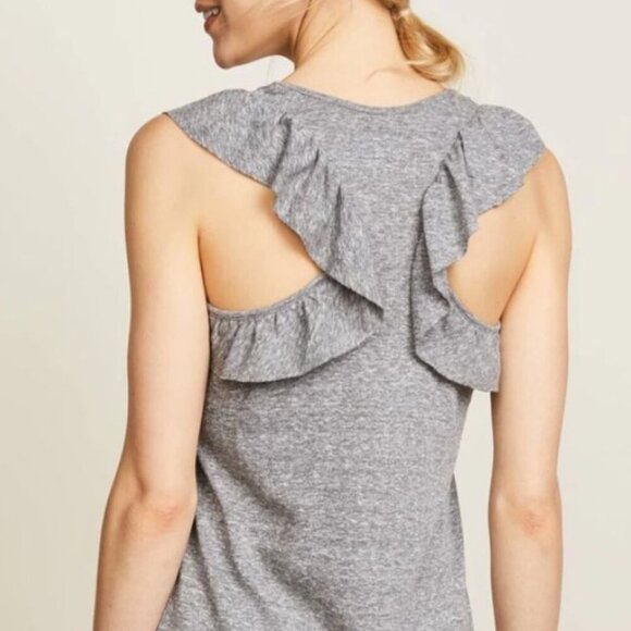 Current Elliott Ruffle Mini Dress Large Gray Sleeveless Scoop Neck Jersey Short - Picture 4 of 5